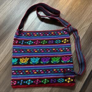 Guatemala Mayan Tote Bag Crossbody Cross Stitch Colorful Adjustable Strap